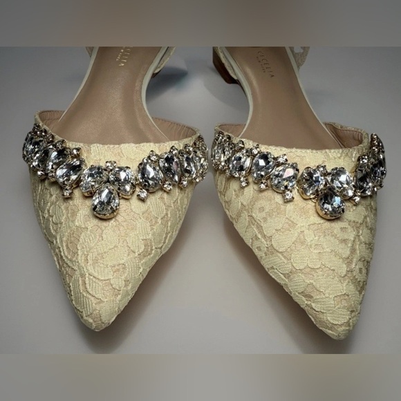 New Cecilia New York Rhinestone Lace Flats Shoes Wedding Sz 8.5 Ivory Cream $245 - Picture 3 of 12